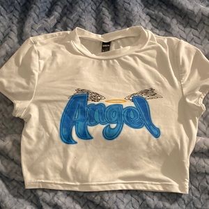 The brand is shein, the color is white and blue and the size is a small